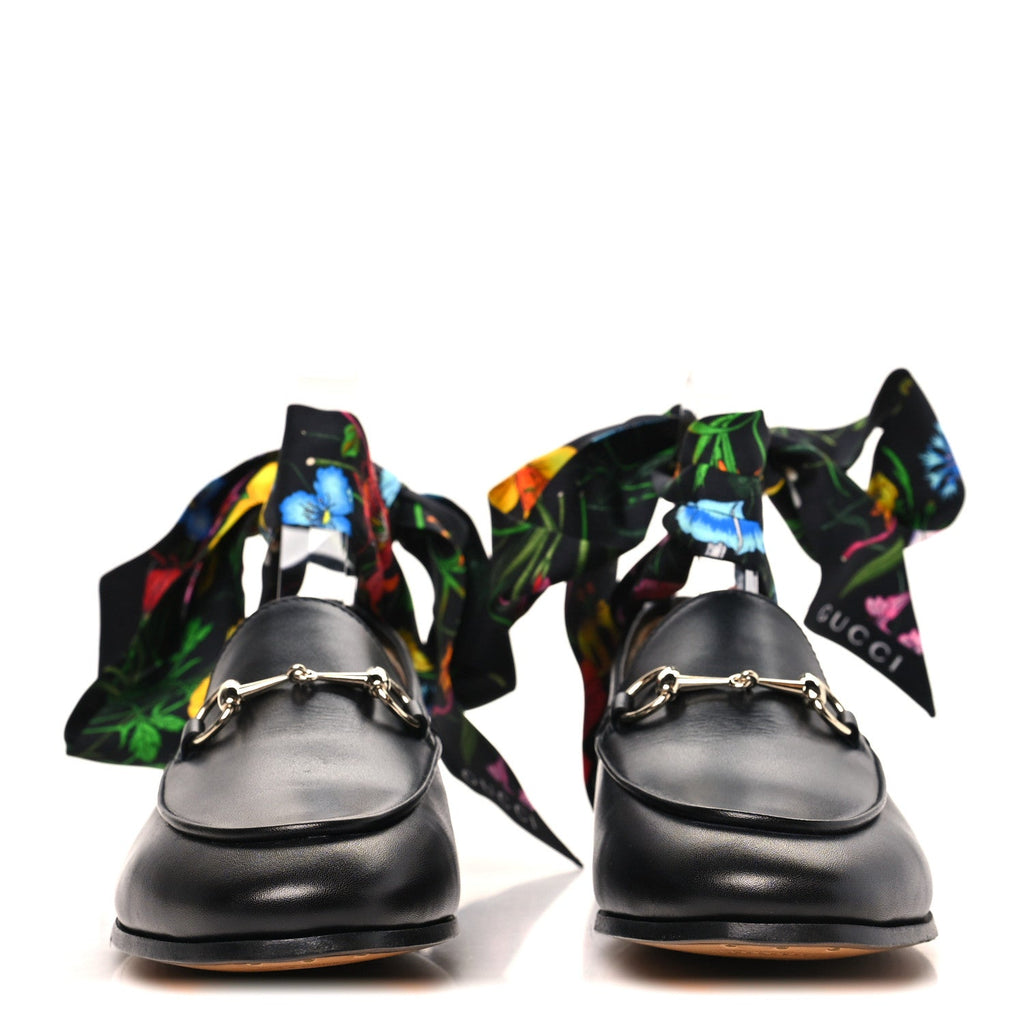 Gucci Betis Glamour Calfskin Silk Women's Jordaan Loafers 38 Black Multicolor