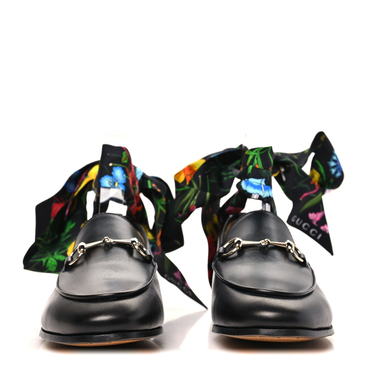 Gucci Betis Glamour Calfskin Silk Women's Jordaan Loafers 38 Black Multicolor