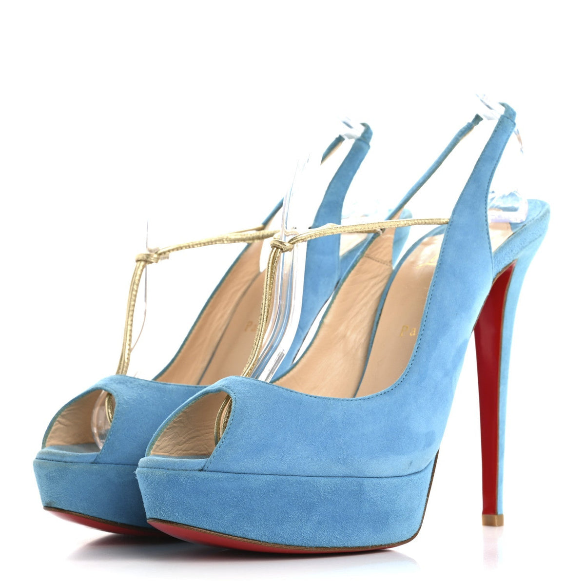 Christian Louboutin Suede Women's Spritney 100 Peep Toe Pumps 41 Blue