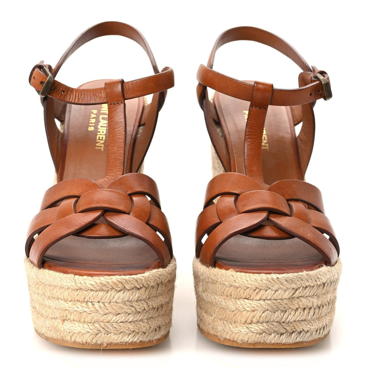 Saint Laurent Calfskin Women's Tribute 95 Platform Sandals 37 Brown