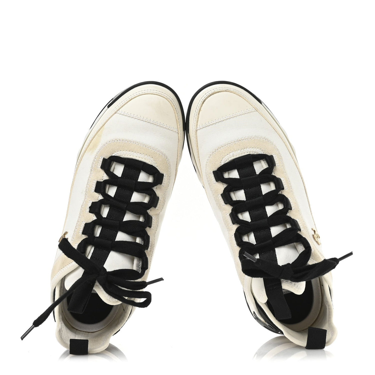 Chanel Velvet Calfskin Mixed Fibers Women's CC Sneakers 38 Ivory Black