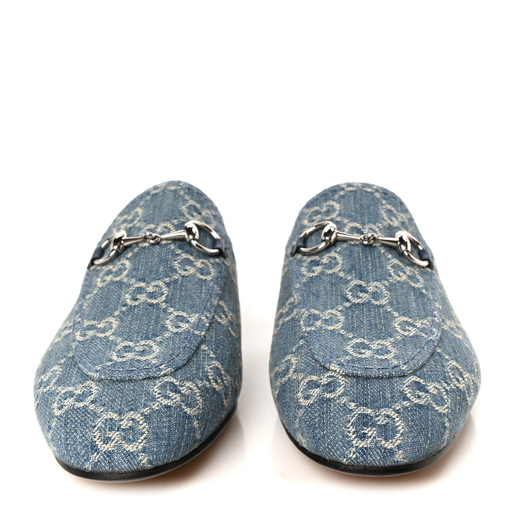 Gucci Denim GG Malaga Kid Women's Princetown Slippers 36.5 Light Blue Royale