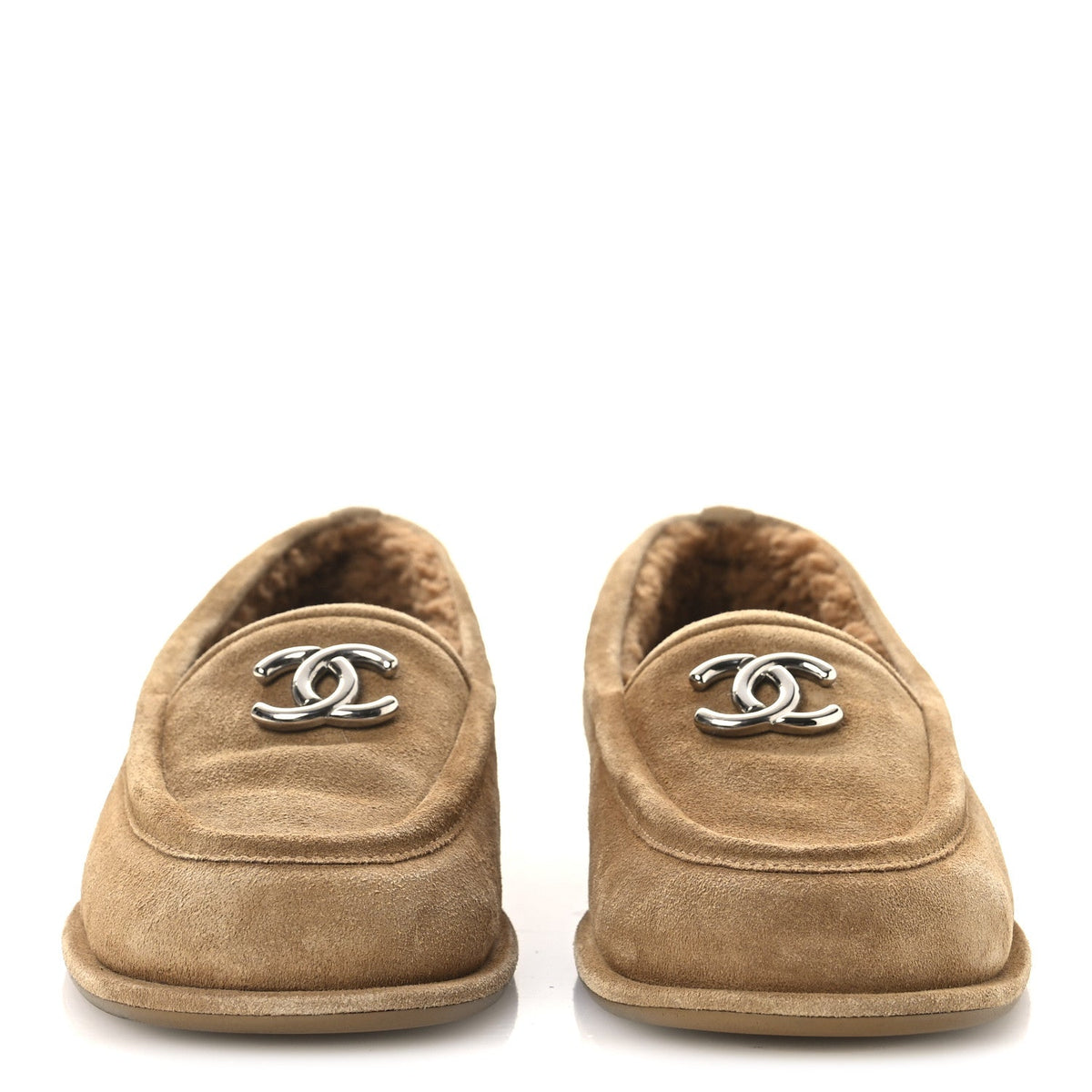Chanel Suede Calfskin Women's CC Loafers 36.5 Dark Beige