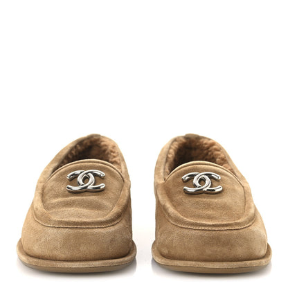 Chanel Suede Calfskin Women's CC Loafers 36.5 Dark Beige