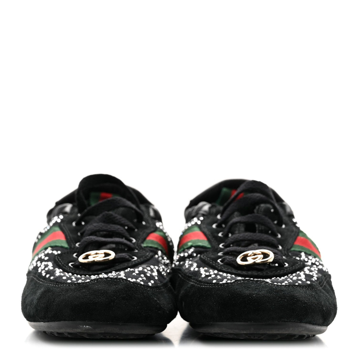 Gucci Suede Canvas Women's GG Monogram Crystal Web Sneakers 36 Black