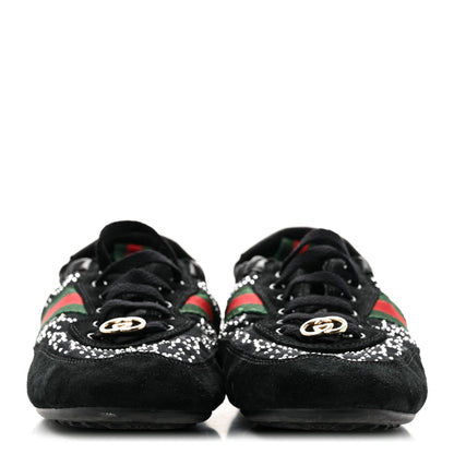 Gucci Suede Canvas Women's GG Monogram Crystal Web Sneakers 36 Black