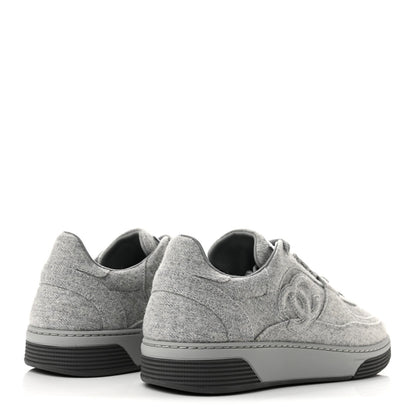Chanel Wool Mixed Fibers Women's CC Sneakers 38 Light Grey