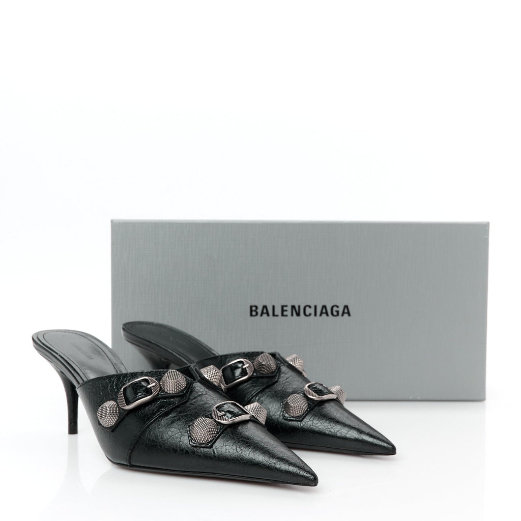 Balenciaga Lambskin Women's Arena Cagole 70mm Mules 36 Black