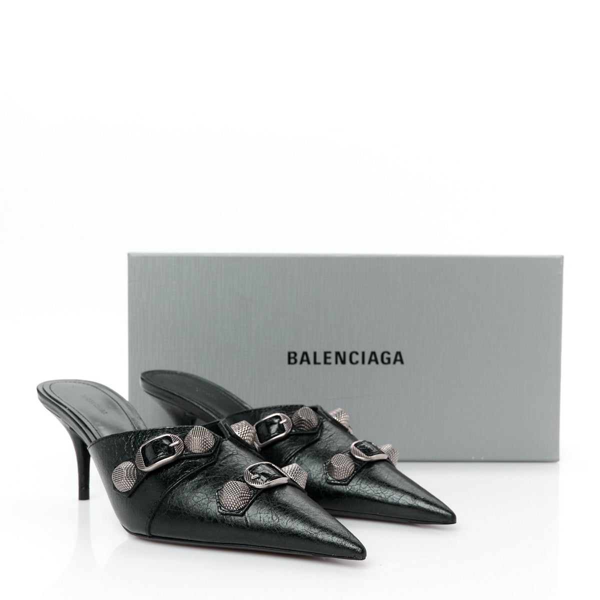 Balenciaga Lambskin Women's Arena Cagole 70mm Mules 36 Black