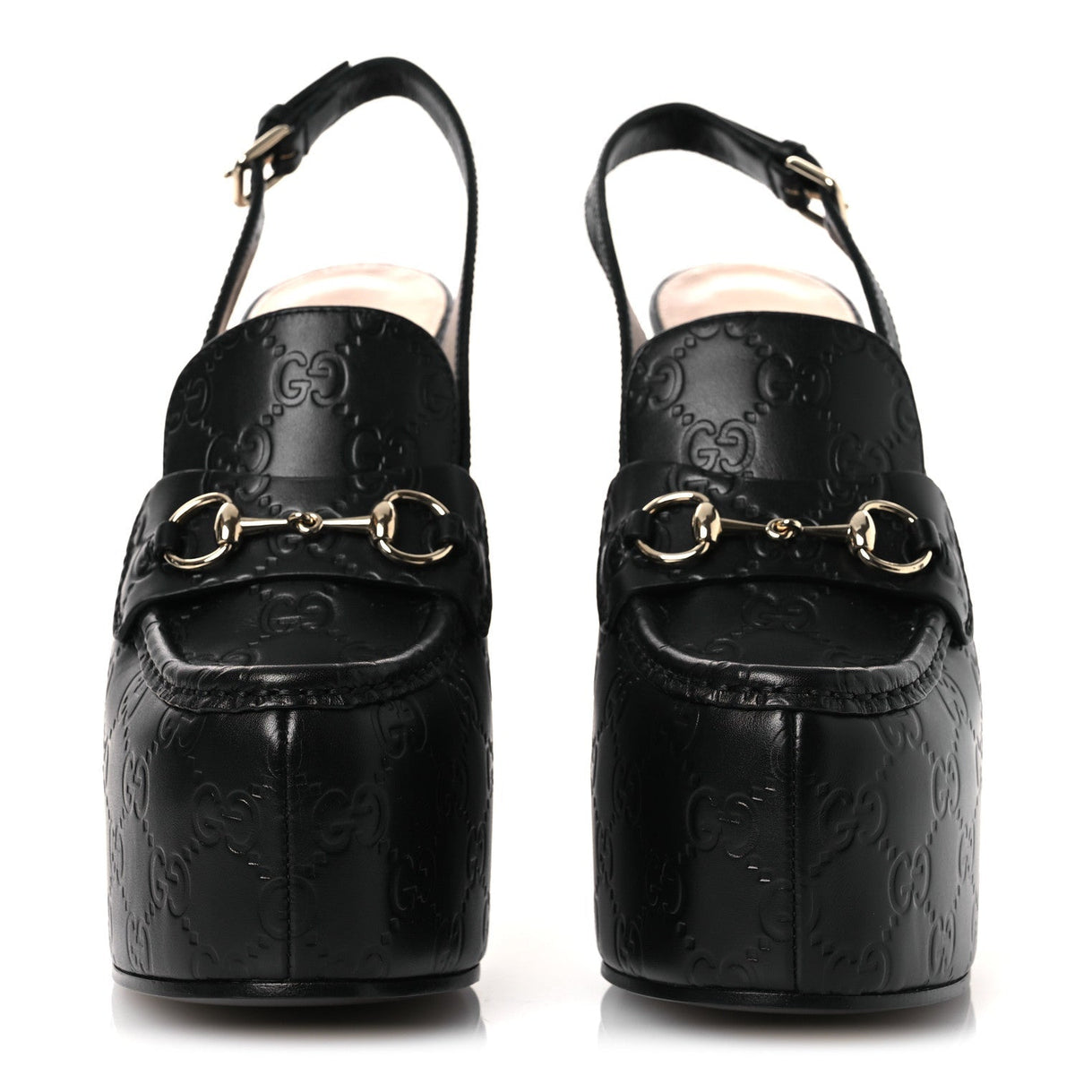 Gucci Leather Horsebit Women's Platform Slingback Mules 38.5 Black