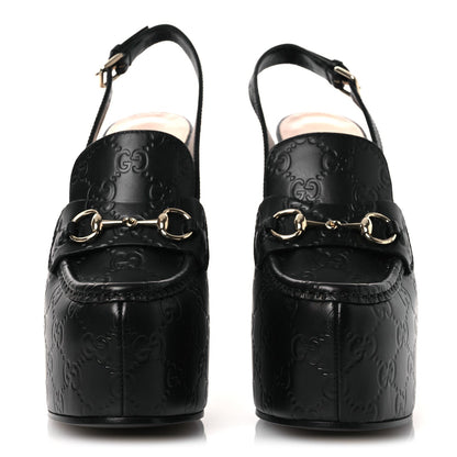 Gucci Leather Horsebit Women's Platform Slingback Mules 38.5 Black