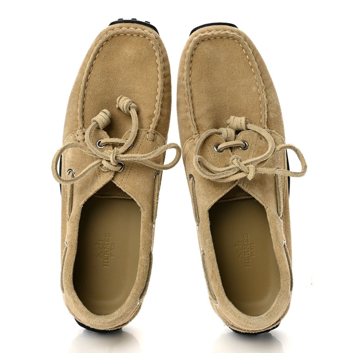 Hermès Suede Calfskin Women's Member Lazy Loafers 39.5 Beige Albatre