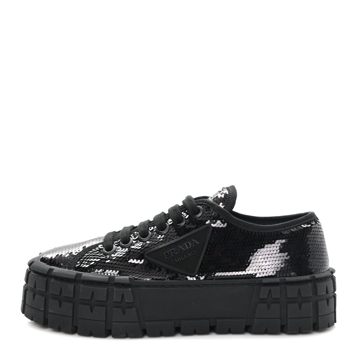 Prada Paillettes Triangle Logo Double Wheel 50mm Women's Sneakers 37 Black