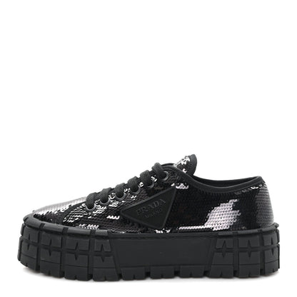 Prada Paillettes Triangle Logo Double Wheel 50mm Women's Sneakers 37 Black