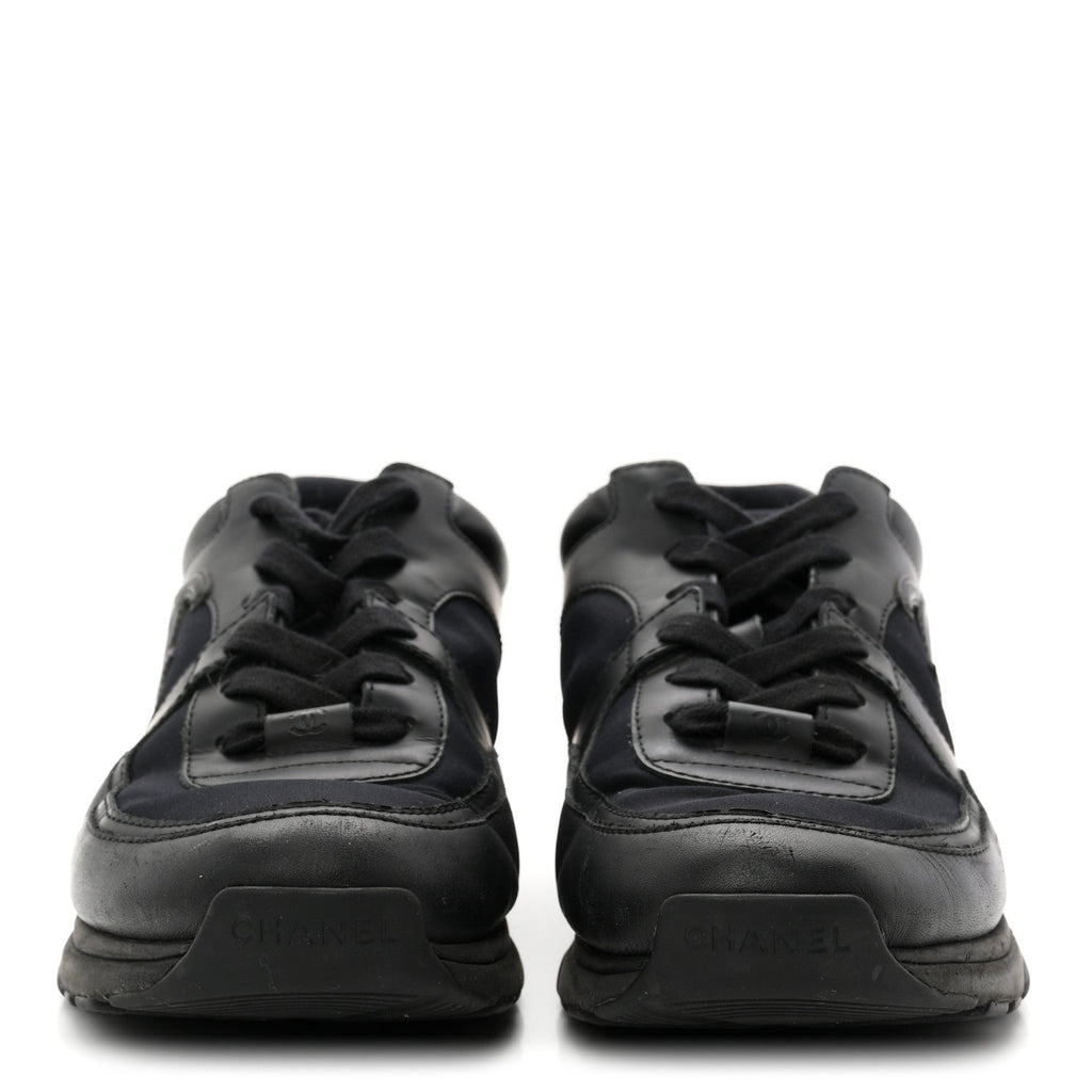 Chanel Lambskin Fabric Women's CC Uniform Sneakers 39 Black