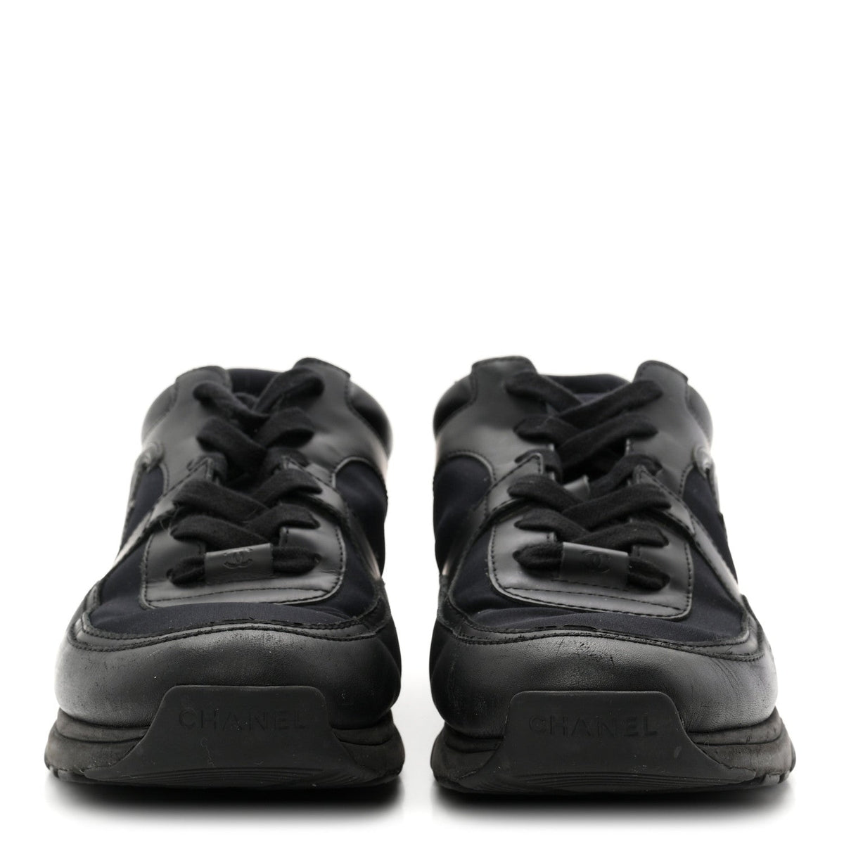 Chanel Lambskin Fabric Women's CC Uniform Sneakers 39 Black
