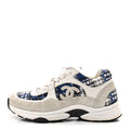 Chanel Tweed Suede Calfskin Women's CC Sneakers 37 Dark Blue Black Grey White