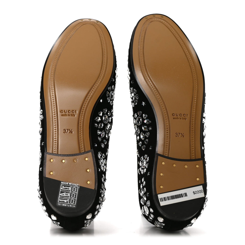 Gucci Suede Velvet Women's Crystal GG Jordaan Loafers 37.5 Black