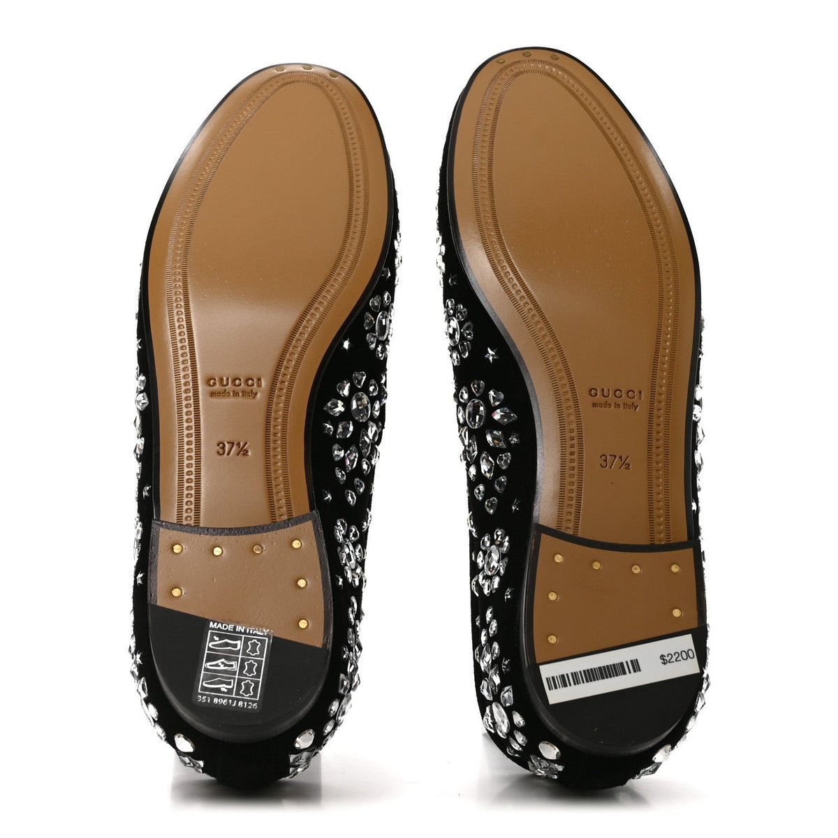 Gucci Suede Velvet Women's Crystal GG Jordaan Loafers 37.5 Black