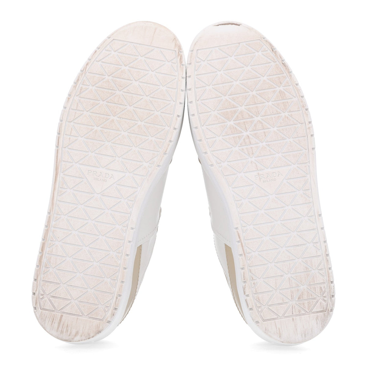 Prada Vitello Rois Triangle Downtown 30mm Women's Sneakers Beige and White