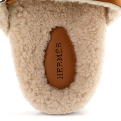 Hermes Suede Goatskin Woolskin Women's Chypre Sandals Naturel Ecru