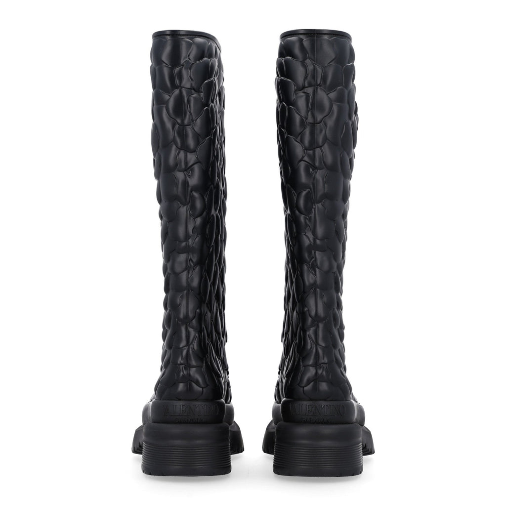 Valentino Garavani Rubber Women's Atelier 03 Rose Tall Rainboots 35 Black