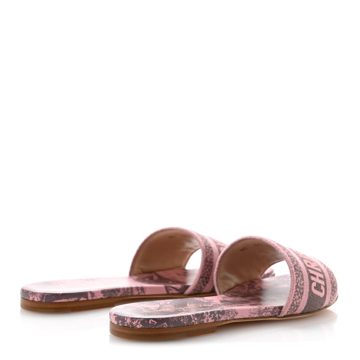 Christian Dior Canvas Women's Toile De Jouy Embroidered Dway Flat Slide Sandals 37.5 Chateau Rose