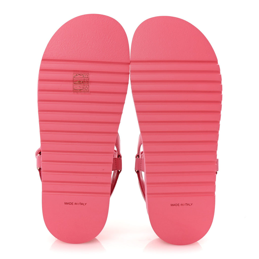 Chanel Lambskin Logo Women's Platform Sandals 39 Pink Red