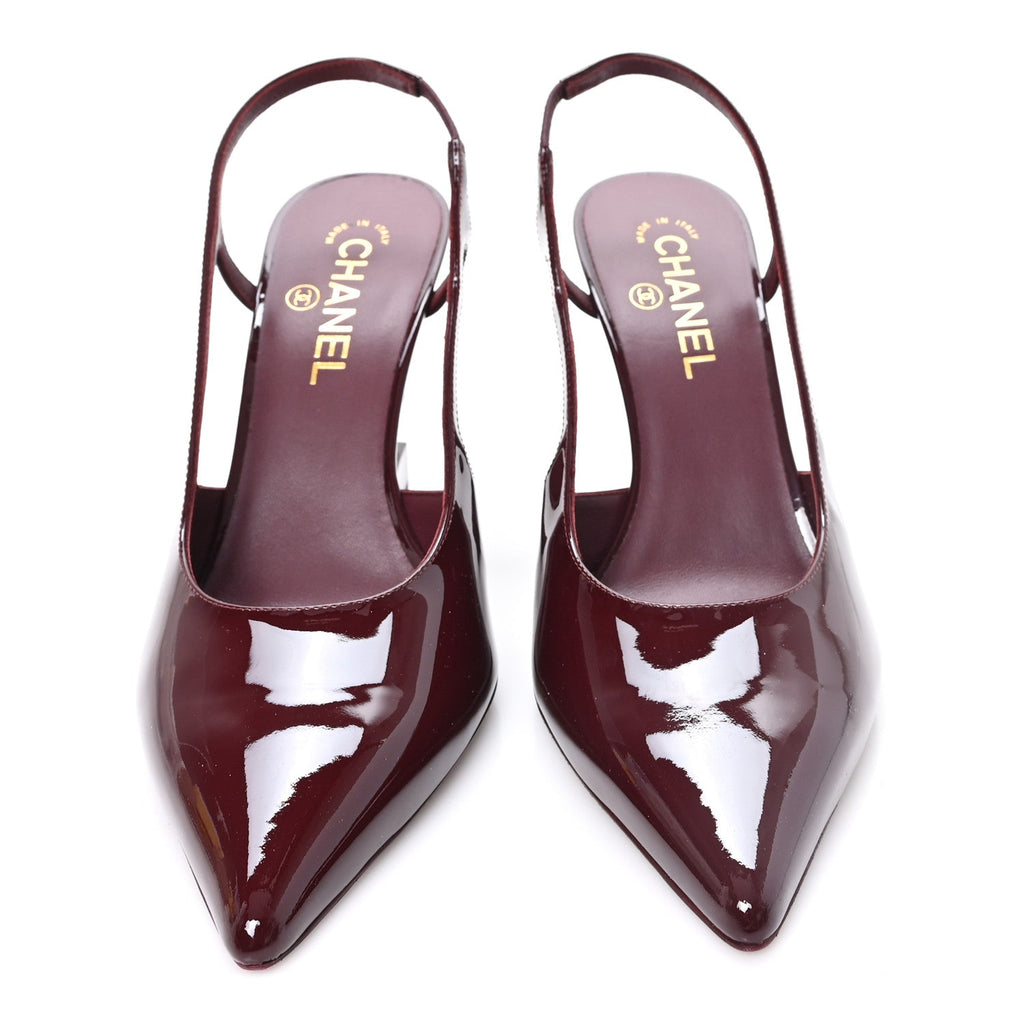 Chanel Patent Calfskin CC Cutout Women's Pumps 40 Dark Burgundy