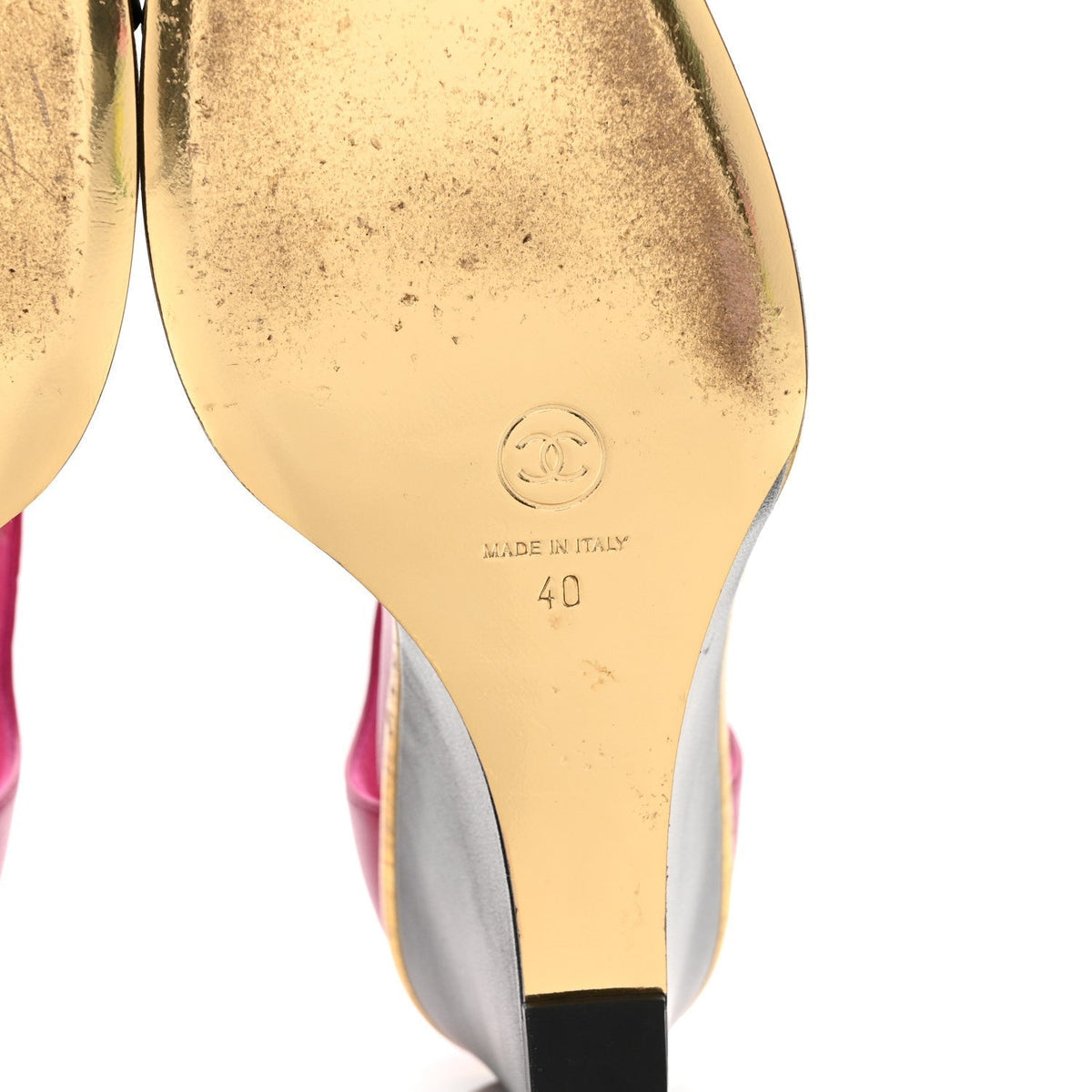 Chanel Lambskin Cap Toe Women's Open Wedge Pumps 40 Fuchsia Black