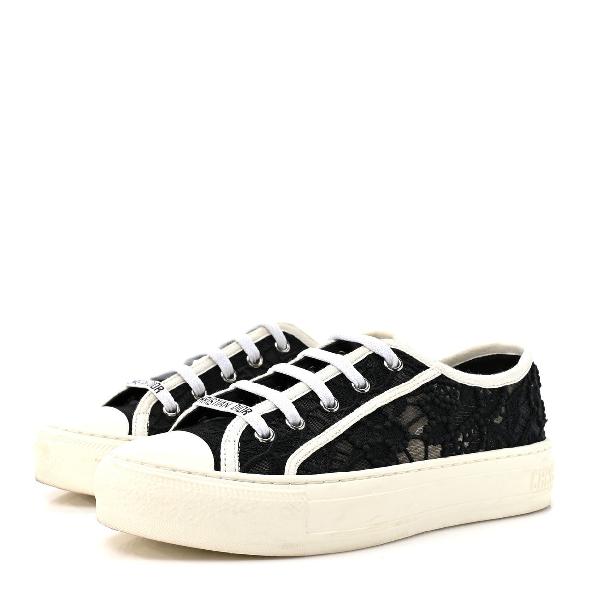 Dior Macramé Embroidered Cotton Women's Walk'N'Dior Sneakers 36 Black and White