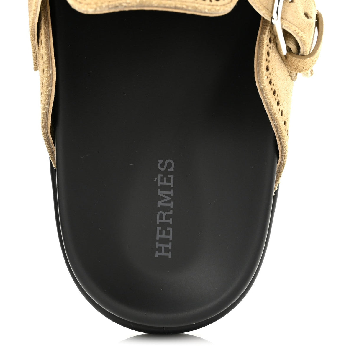 Hermes Suede Calfskin Monk Women's Mules Beige Albatre