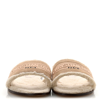 Christian Dior Suede Shearling Women's Dway Slide Sandals 38 Cookie