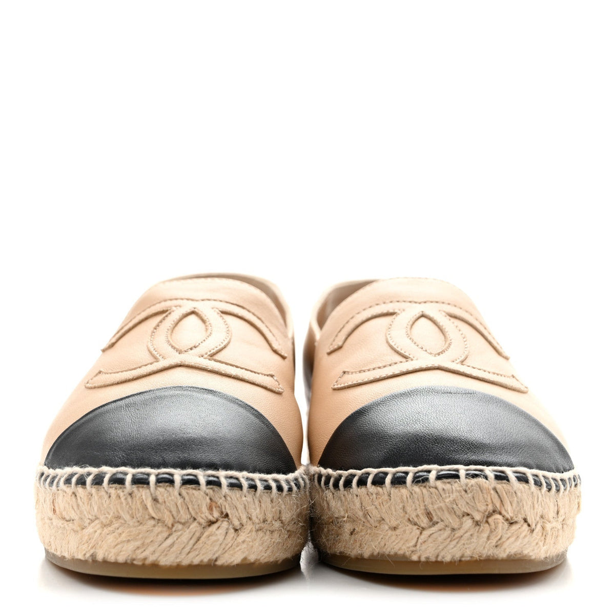 Chanel Lambskin Women's CC Espadrilles 35 Beige Black