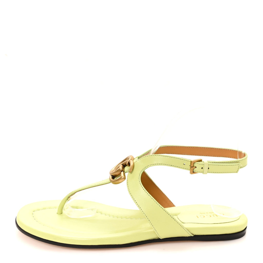 Gucci Calfskin Women's Double G Thong Flat Sandals 36.5 Pistachio Green