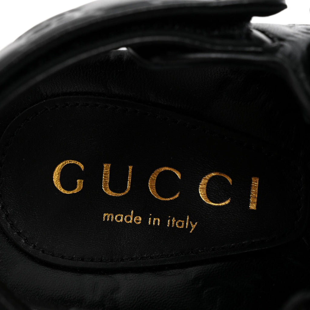 Gucci Embossed Calfskin Women's Guccissima GG Sandals 36.5 Black