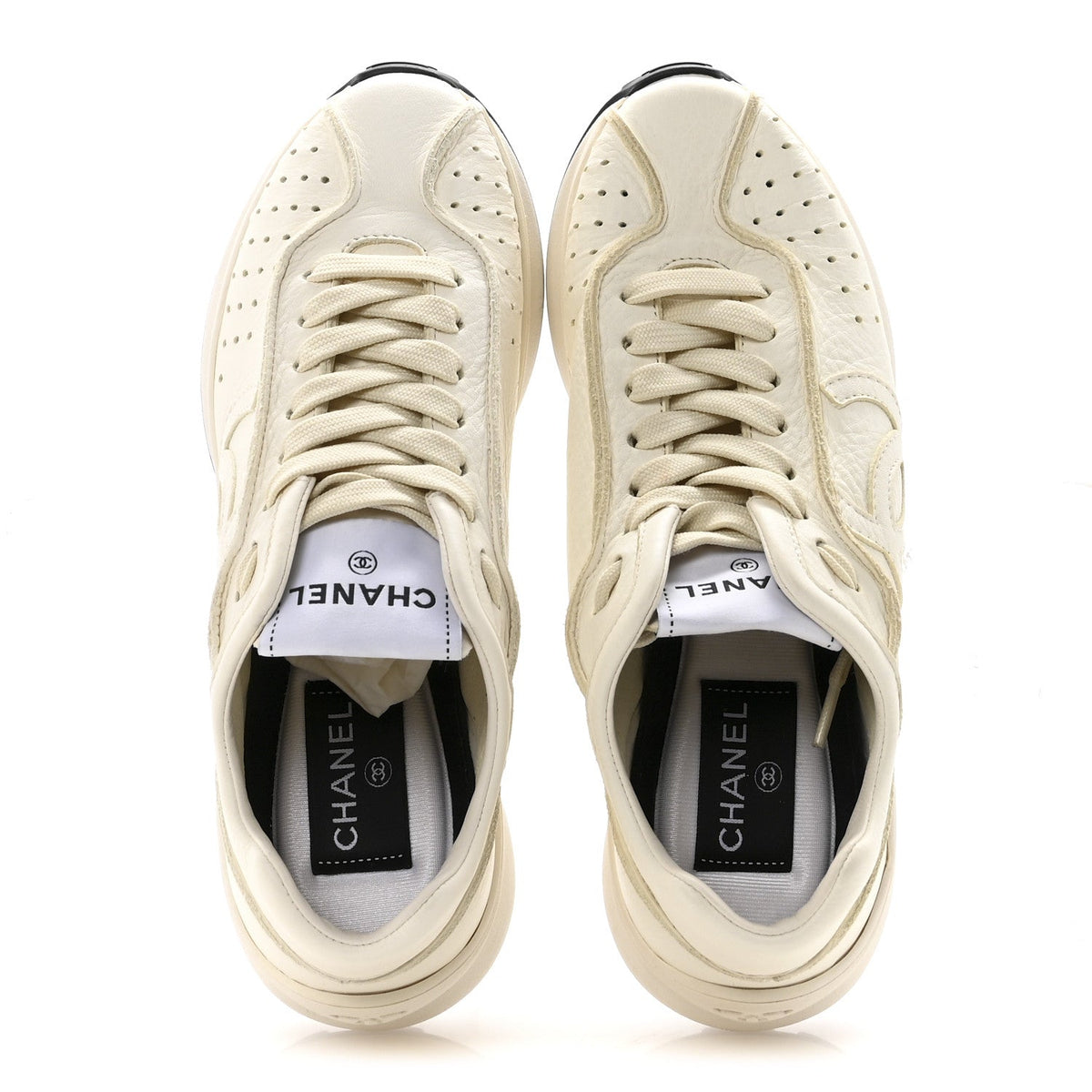 Chanel Perforated Calfskin Women's CC Sneakers 36.5 White