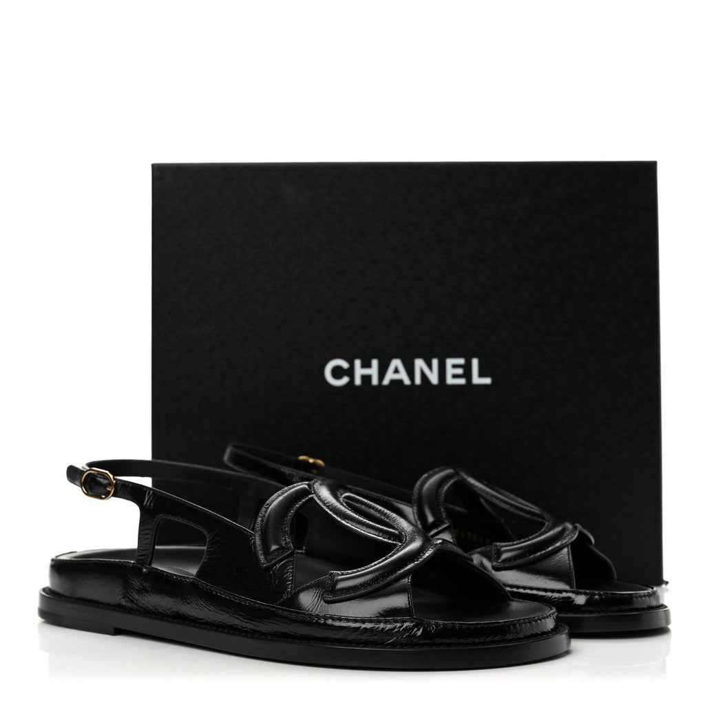 Chanel Lambskin CC Cut Out Women's Dad Sandals 40 Black