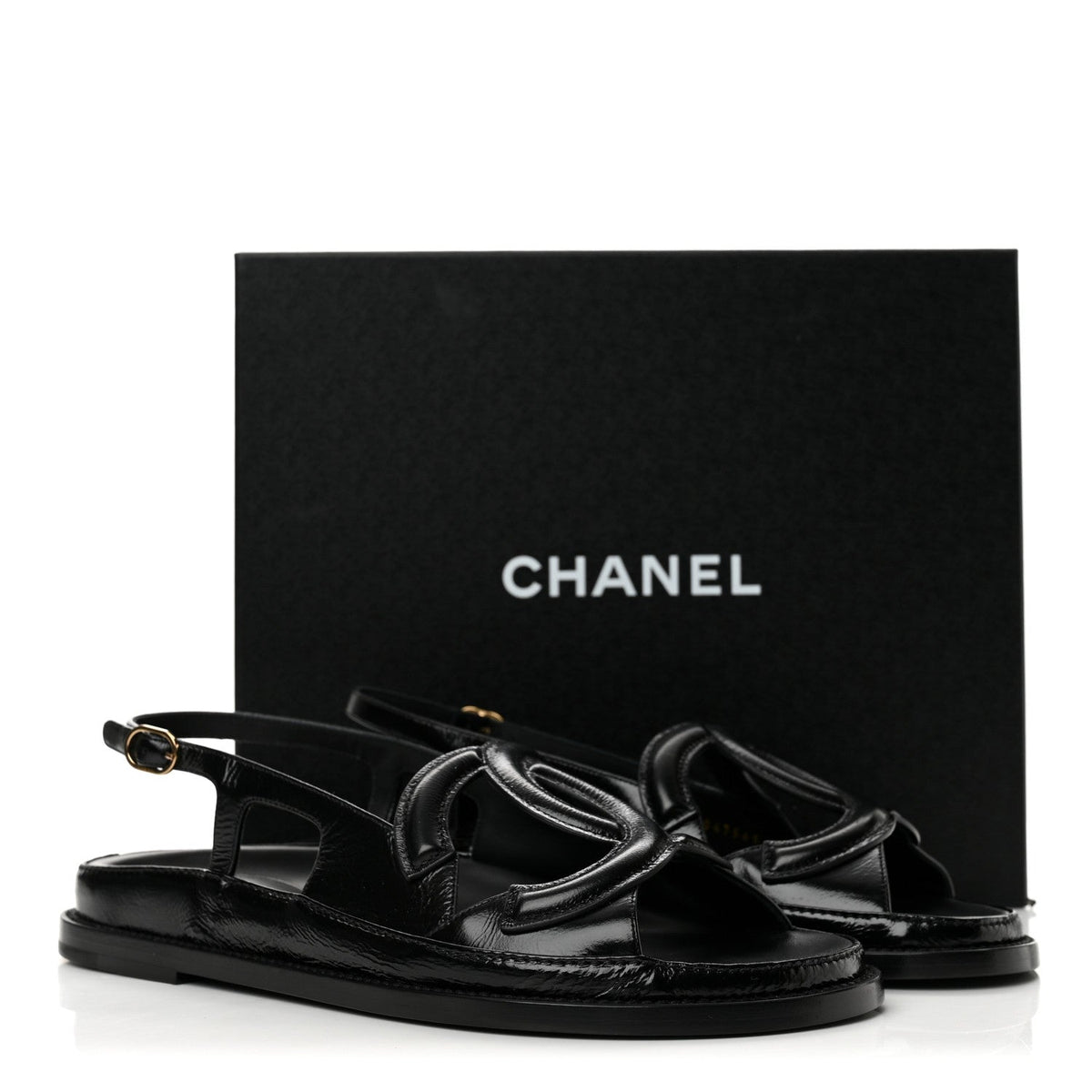 Chanel Lambskin CC Cut Out Women's Dad Sandals 40 Black