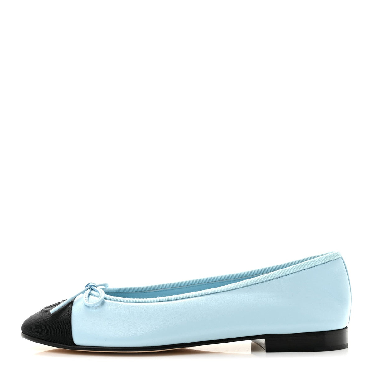 Chanel Lambskin Cap Toe CC Women's Ballerina Flats Light Blue Black
