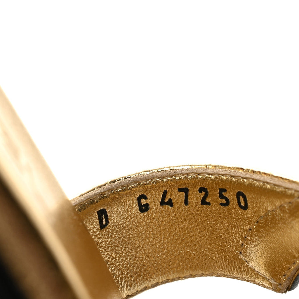 Chanel Crackled Laminated Calfskin CC Cut Out Women's Mules Gold
