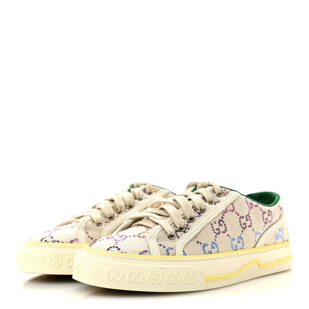 Gucci Canvas Lame Crystal Women's 1977 Tennis Sneakers 36 Gardenia Silver Mystic White