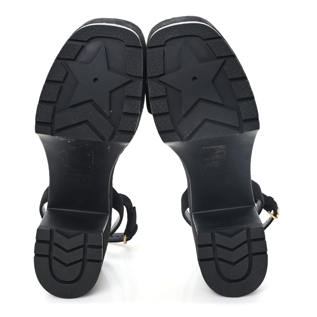 Christian Dior Calfskin Suede Women's Dway Platform Sandals 37 Black