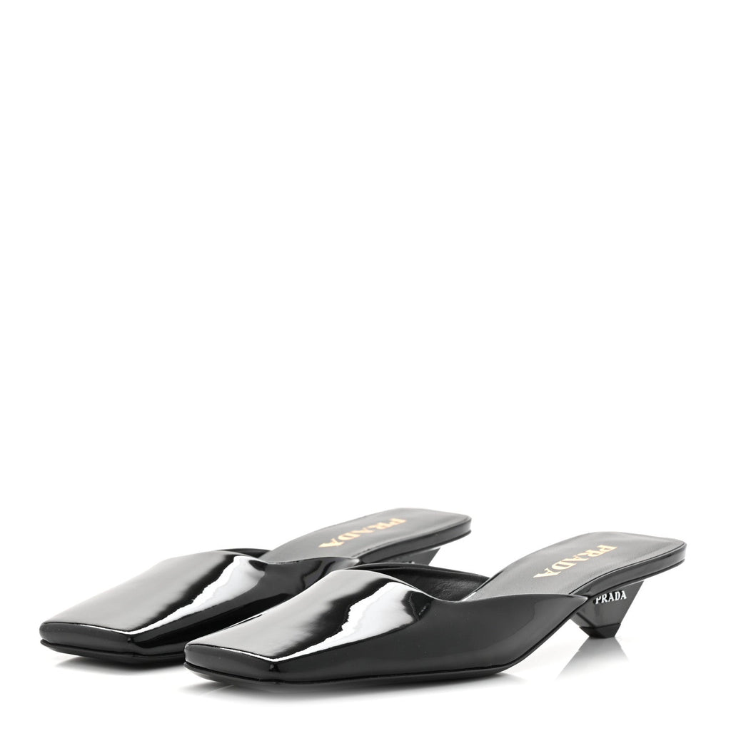 Prada Patent Calfskin Women's Modellerie Mules 38 Black