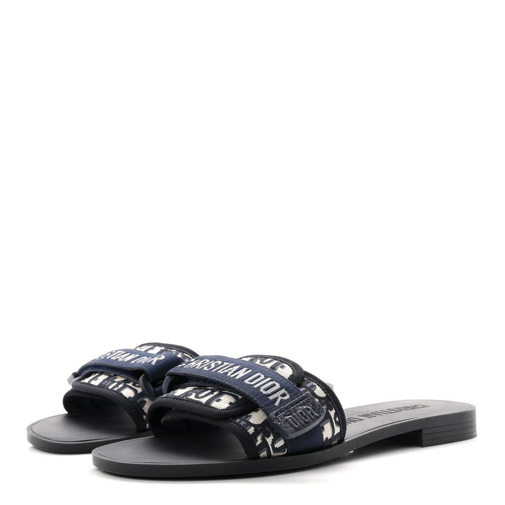 Christian Dior Nylon Women's Oblique Dio(r)evolution Slide Sandals 39 Deep Blue