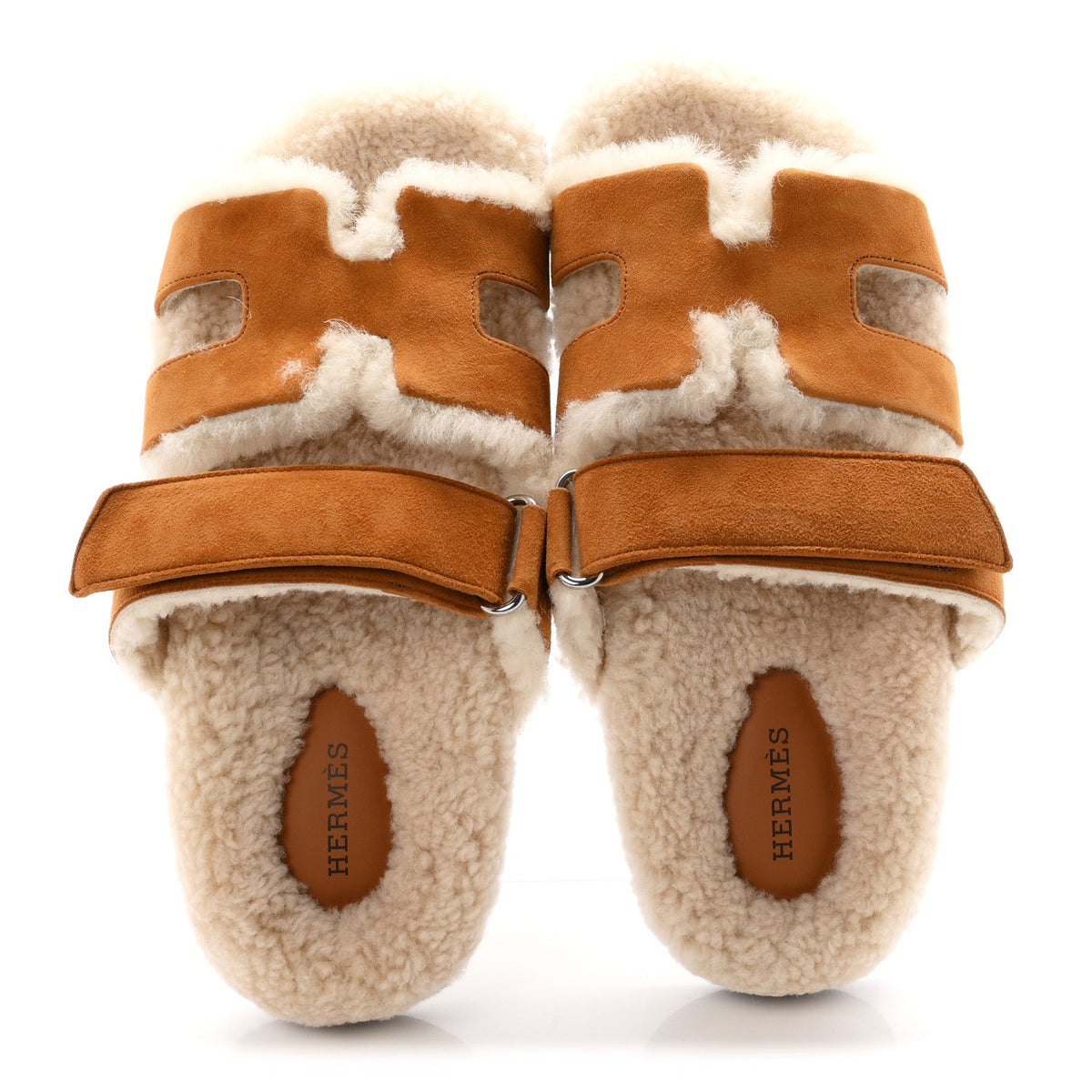 Hermes Suede Goatskin Woolskin Women's Chypre Sandals Naturel Ecru