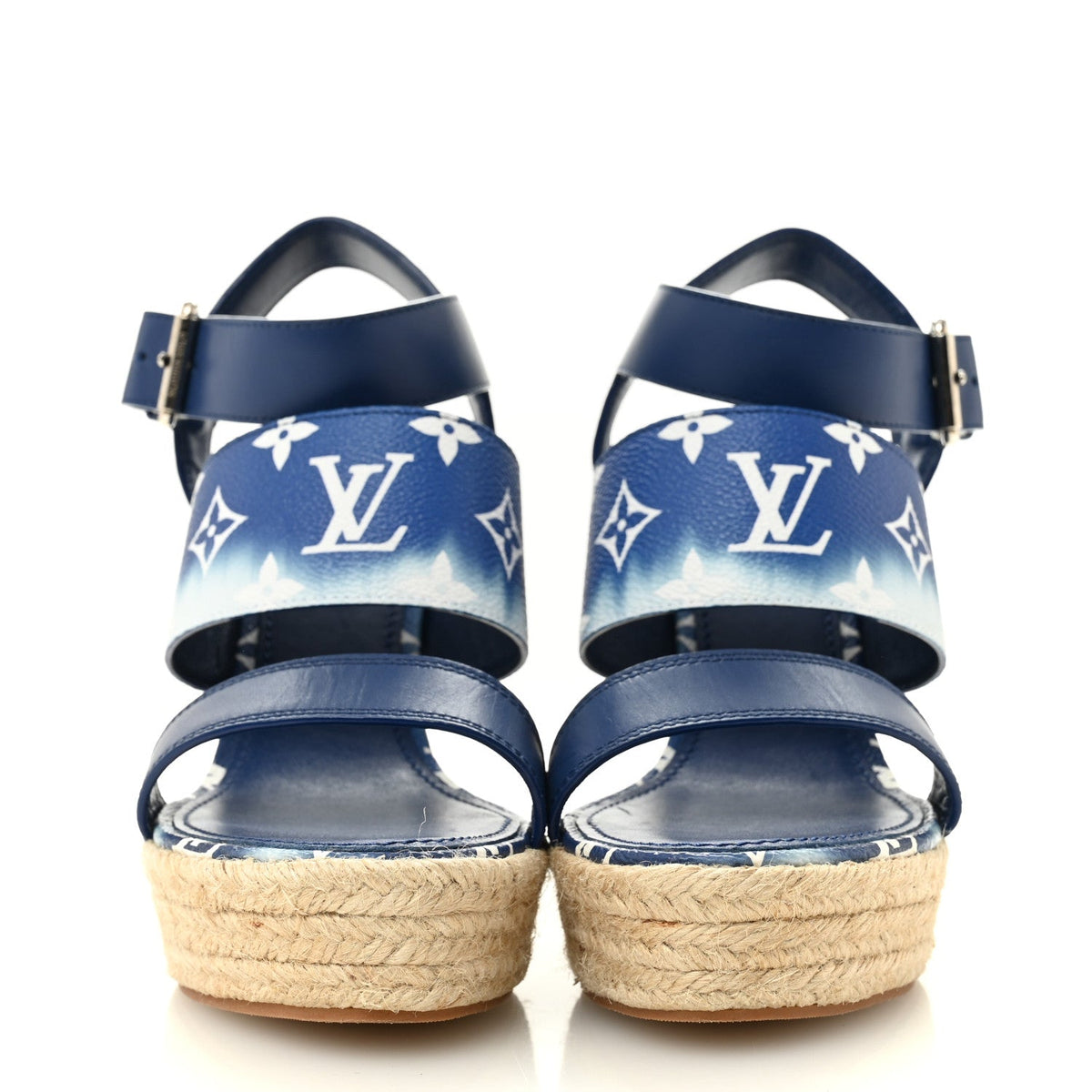 Louis Vuitton Monogram Escale Women's Starboard Wedge Sandals 40 Blue