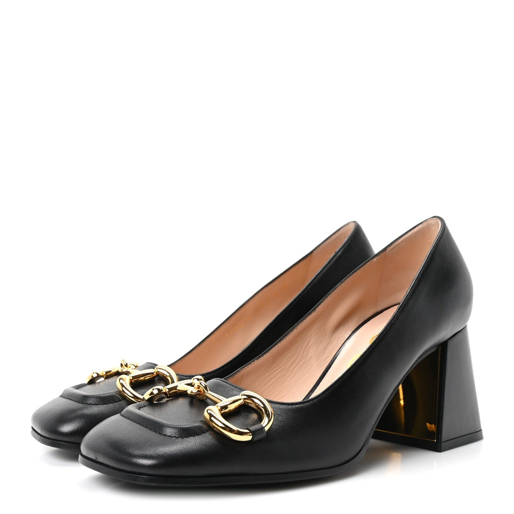 Gucci Malaga Kid Women's Horsebit 75mm Pumps 37.5 Black