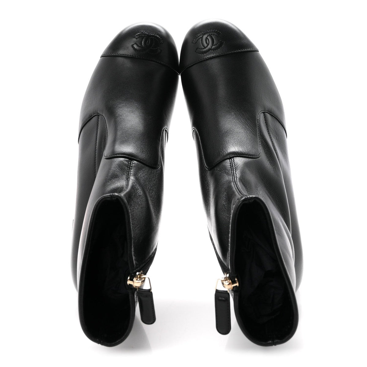 Chanel Stretch Lambskin Women's Cap Toe CC Uniform Short Boots 40.5 Black