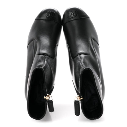Chanel Stretch Lambskin Women's Cap Toe CC Uniform Short Boots 40.5 Black